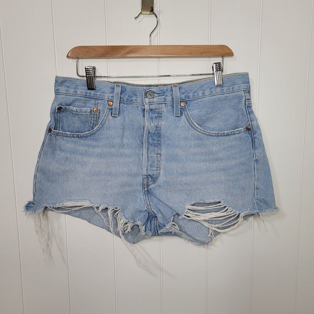 Levis Shorts Womens 31 Blue 501 Jean Cutoff Button Fly Distressed Premium Summer